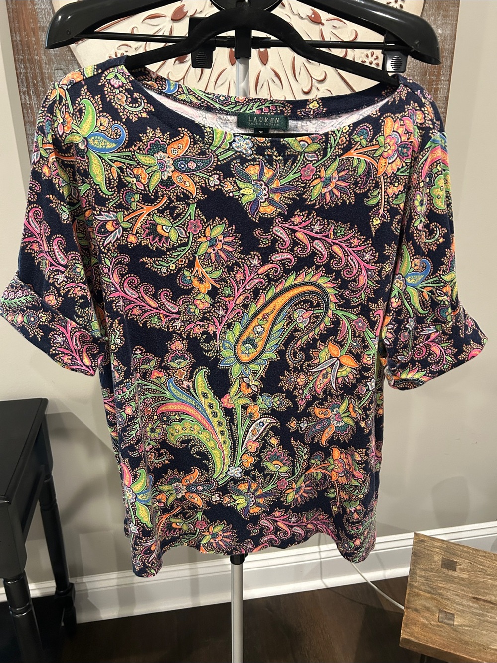 Lauren Ralph Lauren Women’s Navy Paisley Floral Short Sleeve Tee Size 2X